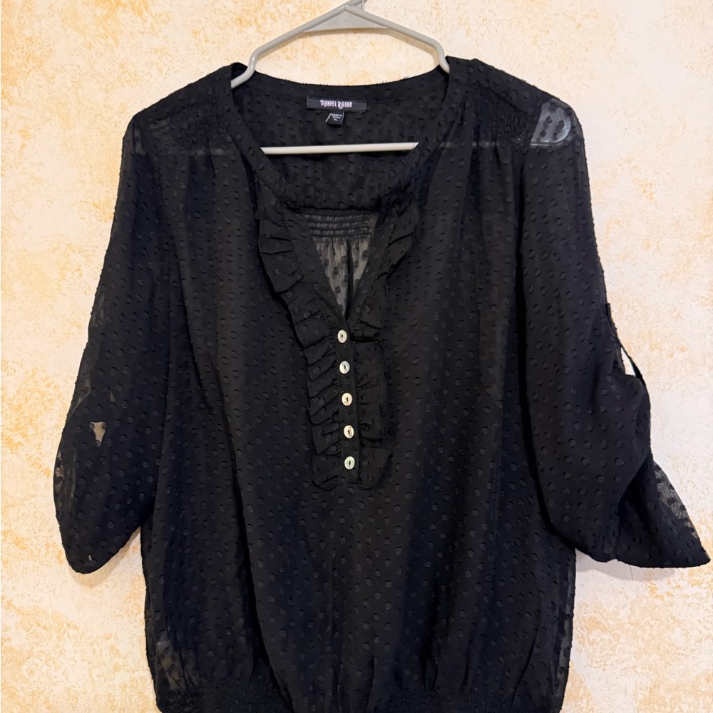 Daniel Rainn Navy Blue Textured Blouse with Button Detail and Tank